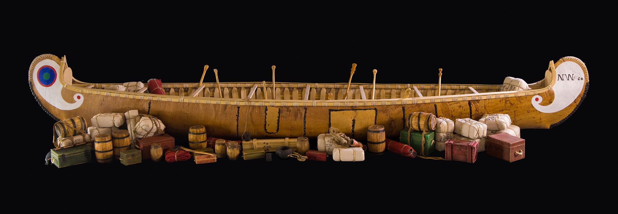 MiskoAki exhibit bark canoe